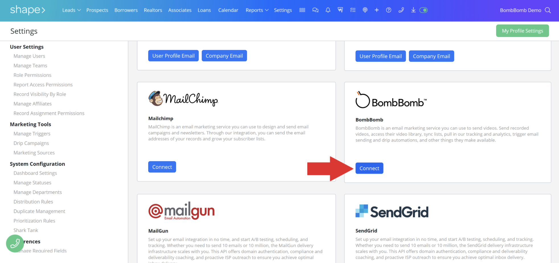 BombBomb and Shape Integrations Page